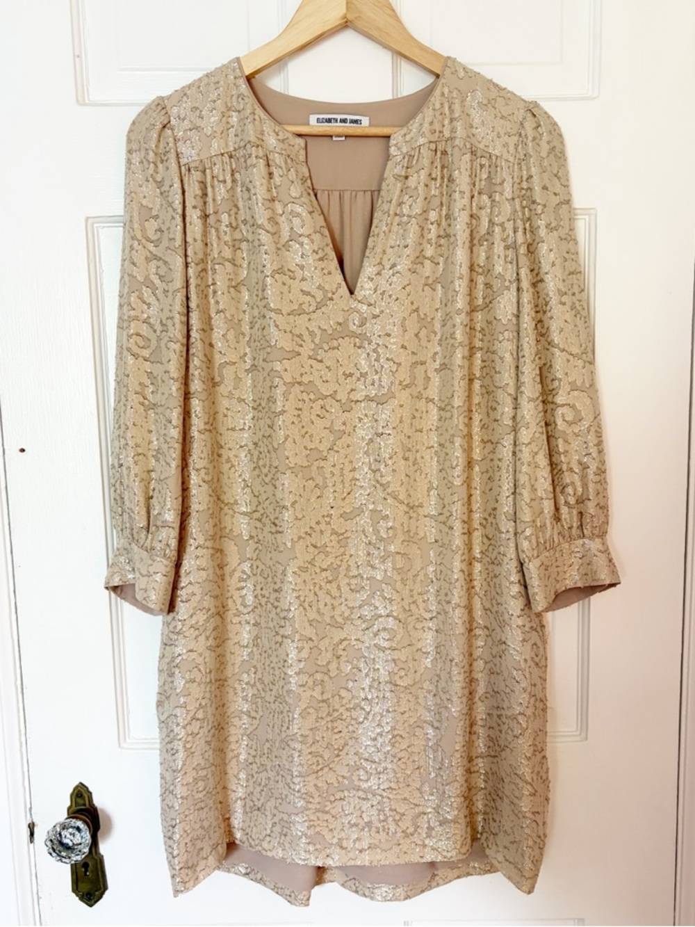 Elizabeth and James Gold Metallic Tunic Dress Size 4 Silk Dress Champagne Dress